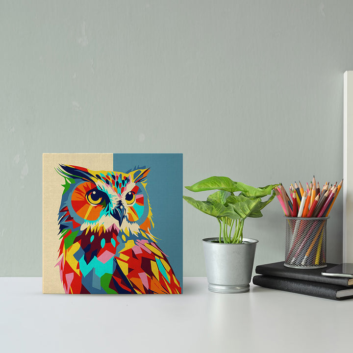 Mini Malen nach Zahlen mit Rahmen 20x20cm - Abstrakte Pop Art Eule