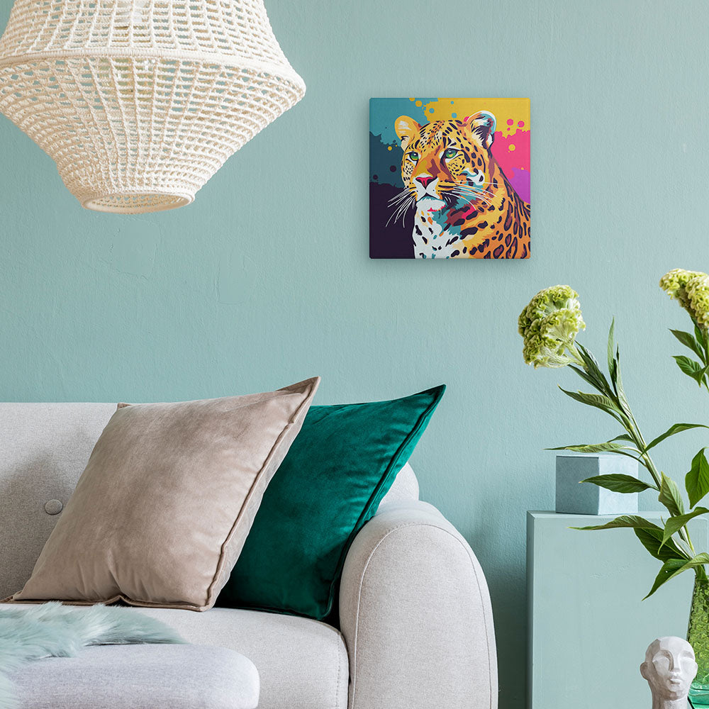 Mini Malen nach Zahlen mit Rahmen 20x20cm - Abstrakter Pop Art Leopard