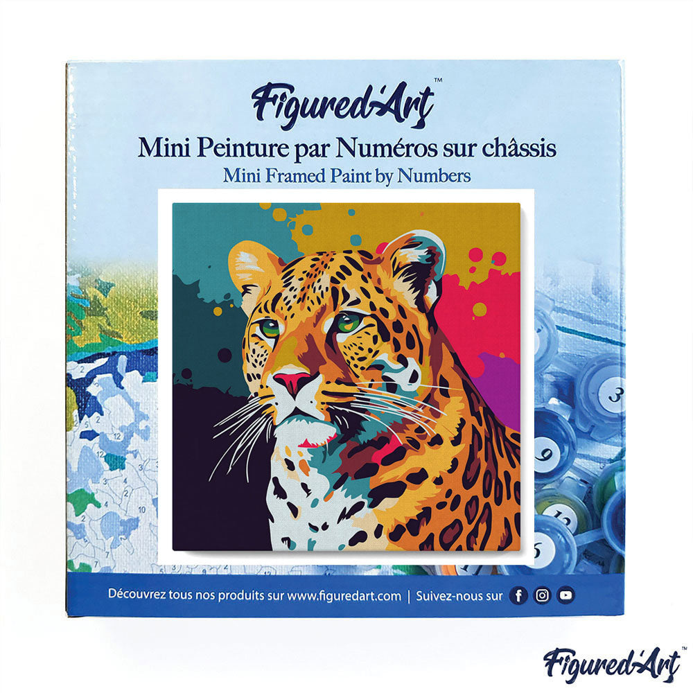 Mini Malen nach Zahlen mit Rahmen 20x20cm - Abstrakter Pop Art Leopard - Kidis Art