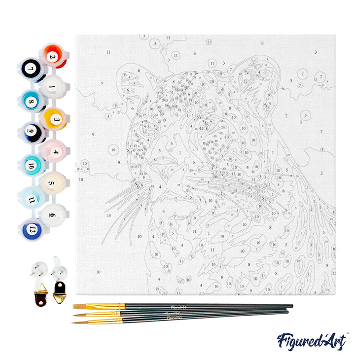 Mini Malen nach Zahlen mit Rahmen 20x20cm - Abstrakter Pop Art Leopard