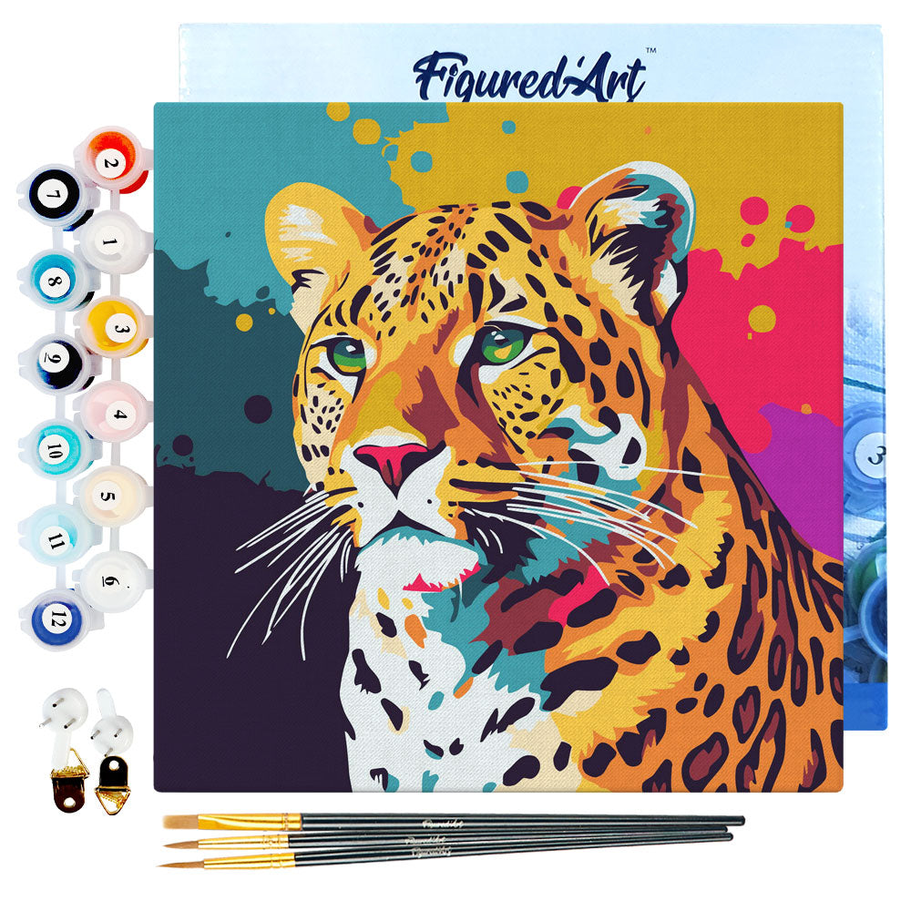 Mini Malen nach Zahlen mit Rahmen 20x20cm - Abstrakter Pop Art Leopard - Kidis Art