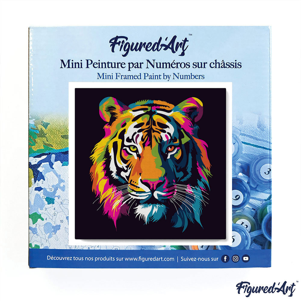 Mini Malen nach Zahlen mit Rahmen 20x20cm - Abstrakter Pop Art Tiger - Kidis Art