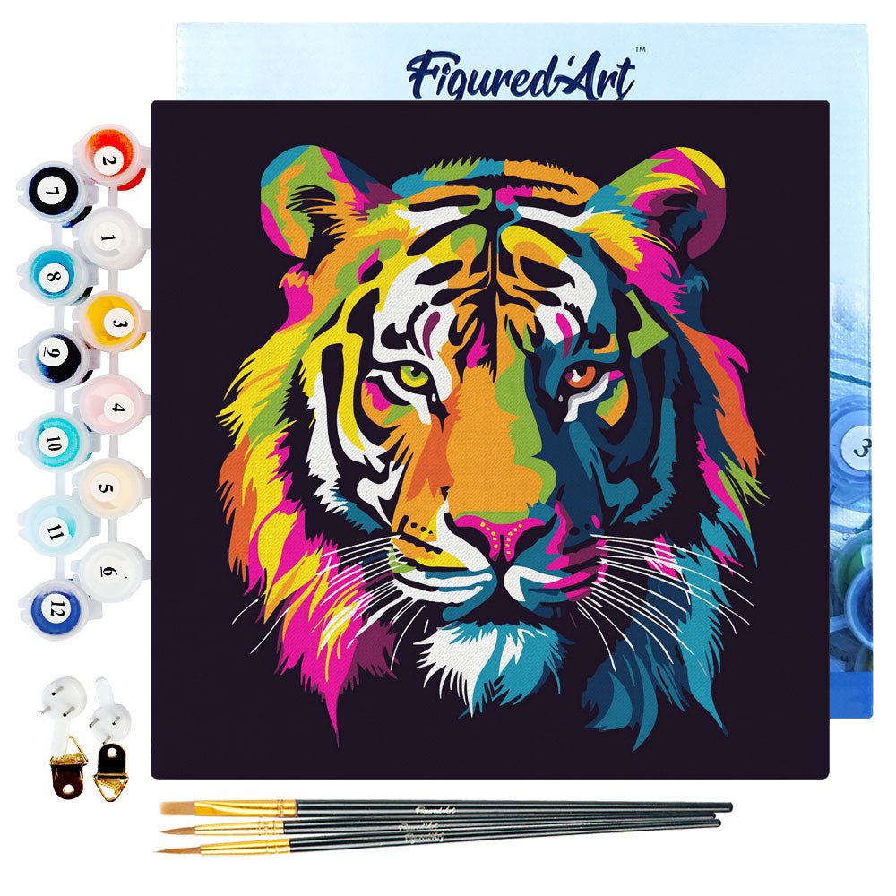 Mini Malen nach Zahlen mit Rahmen 20x20cm - Abstrakter Pop Art Tiger - Kidis Art