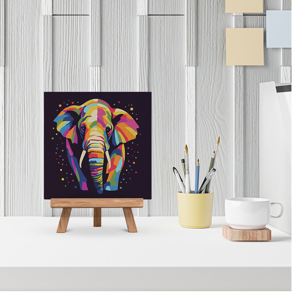 Mini Malen nach Zahlen mit Rahmen 20x20cm - Abstrakter Pop Art Elefant - Kidis Art