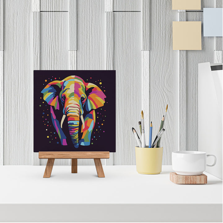 Mini Malen nach Zahlen mit Rahmen 20x20cm - Abstrakter Pop Art Elefant