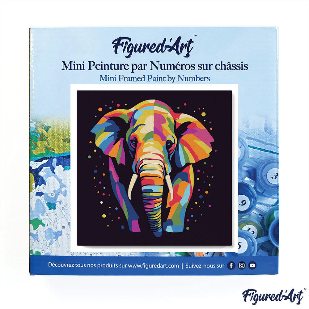 Mini Malen nach Zahlen mit Rahmen 20x20cm - Abstrakter Pop Art Elefant - Kidis Art