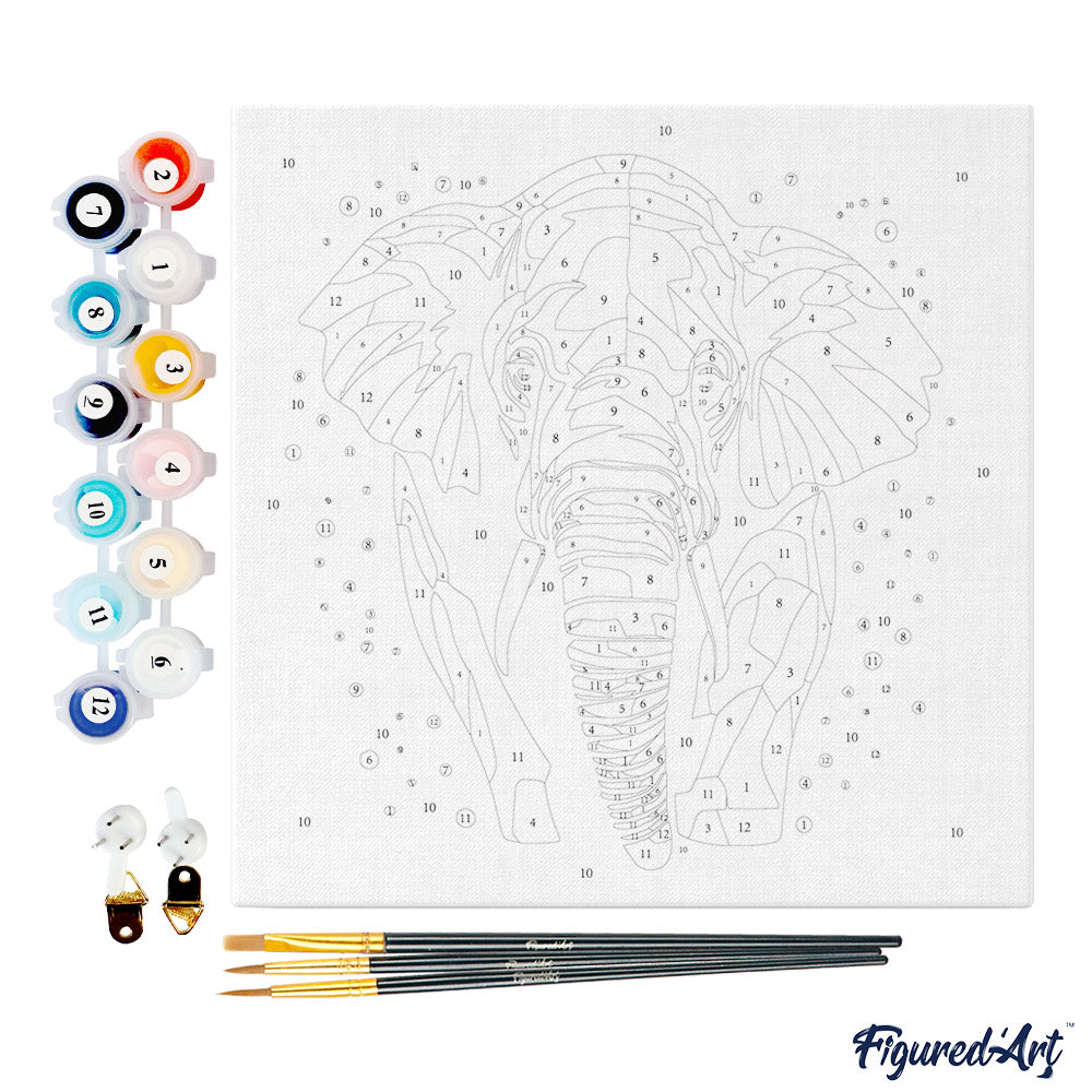 Mini Malen nach Zahlen mit Rahmen 20x20cm - Abstrakter Pop Art Elefant