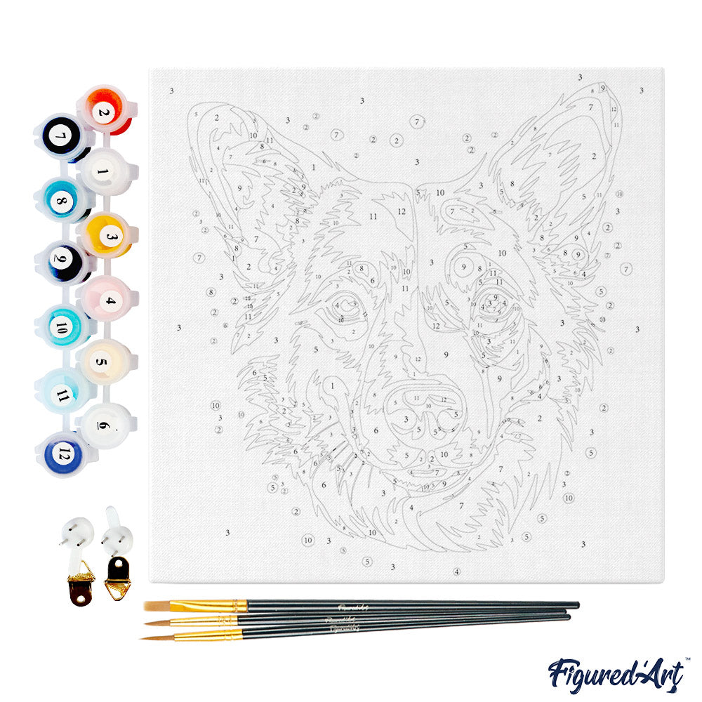 Mini Malen nach Zahlen mit Rahmen 20x20cm - Neon Hund Abstrakt Pop Art