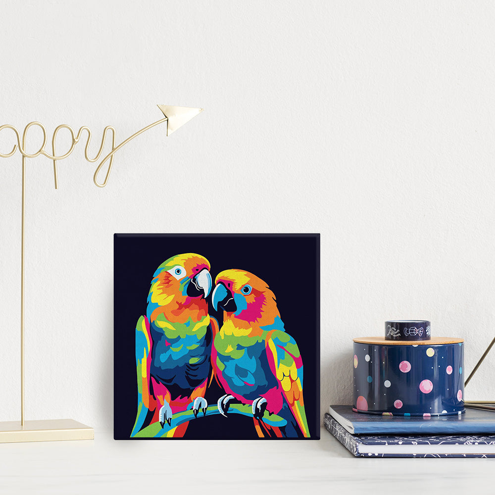 Mini Malen nach Zahlen mit Rahmen 20x20cm - Papageien Abstrakt Pop Art - Kidis Art