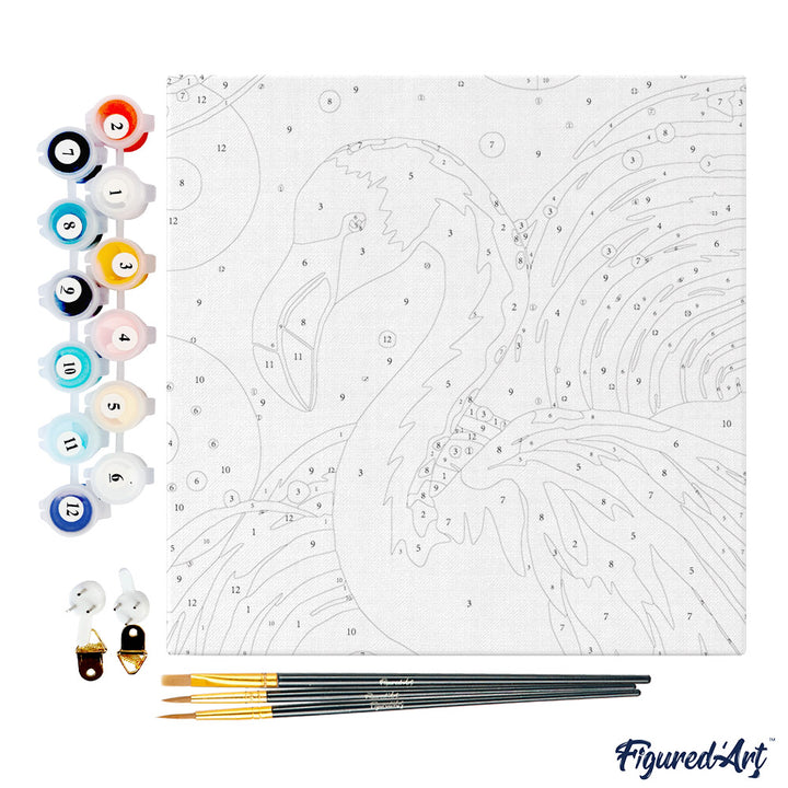 Mini Malen nach Zahlen mit Rahmen 20x20cm - Flamingo Abstrakt Pop Art