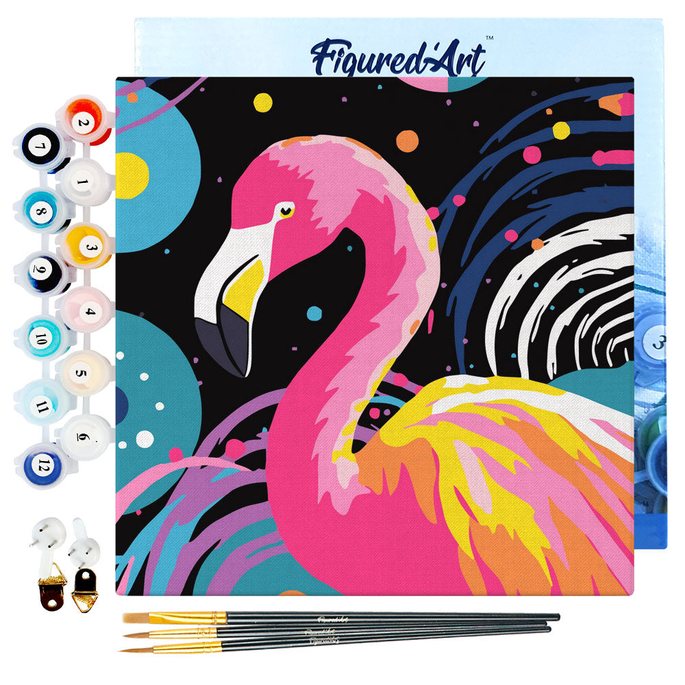 Mini Malen nach Zahlen mit Rahmen 20x20cm - Flamingo Abstrakt Pop Art - Kidis Art