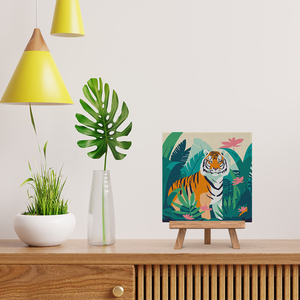 Mini Malen nach Zahlen mit Rahmen 20x20cm - Tropischer Bengal-Tiger - Kidis Art