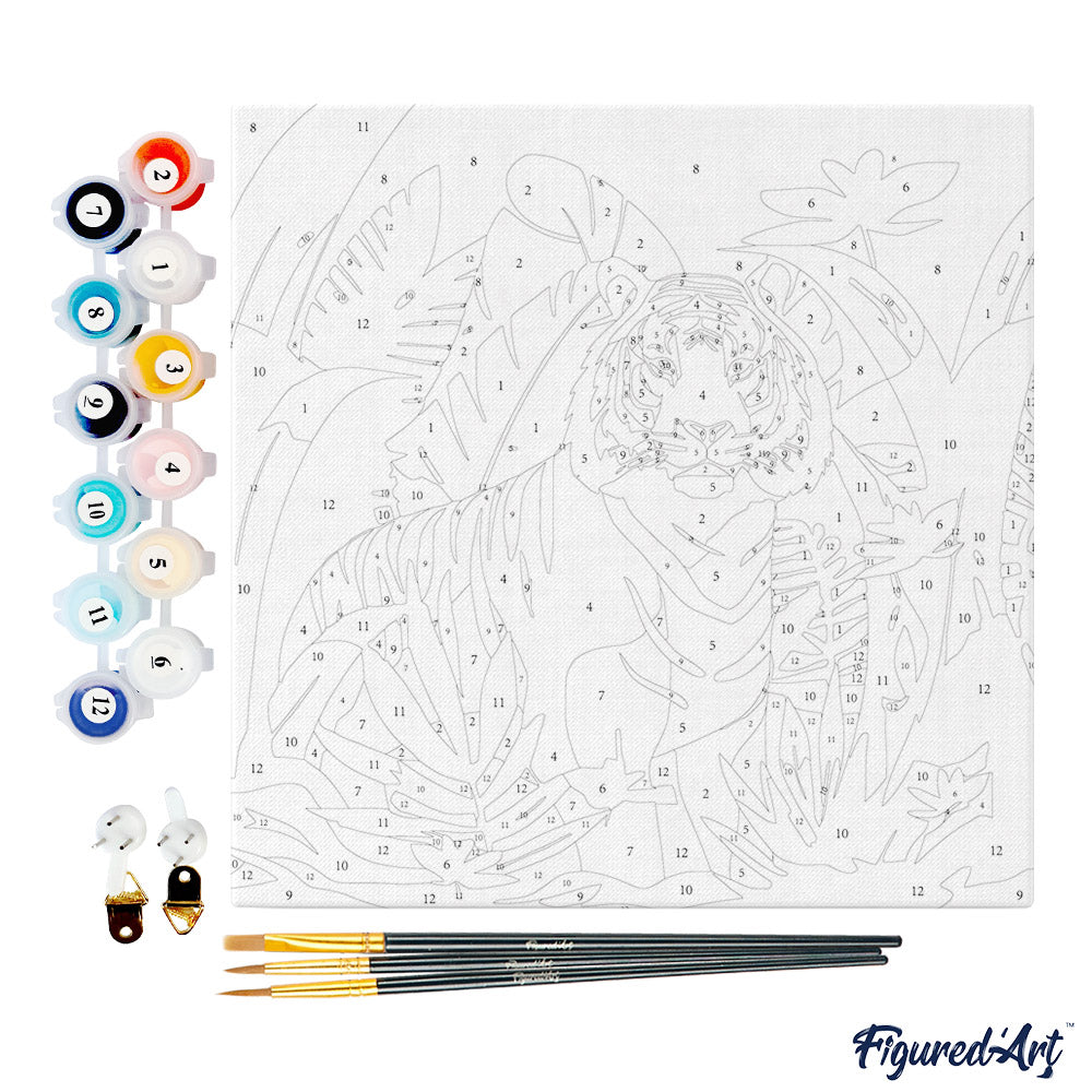 Mini Malen nach Zahlen mit Rahmen 20x20cm - Tropischer Bengal-Tiger