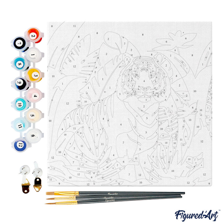 Mini Malen nach Zahlen mit Rahmen 20x20cm - Tropischer Bengal-Tiger