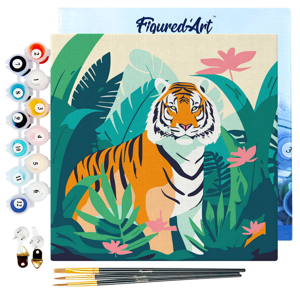 Mini Malen nach Zahlen mit Rahmen 20x20cm - Tropischer Bengal-Tiger - Kidis Art