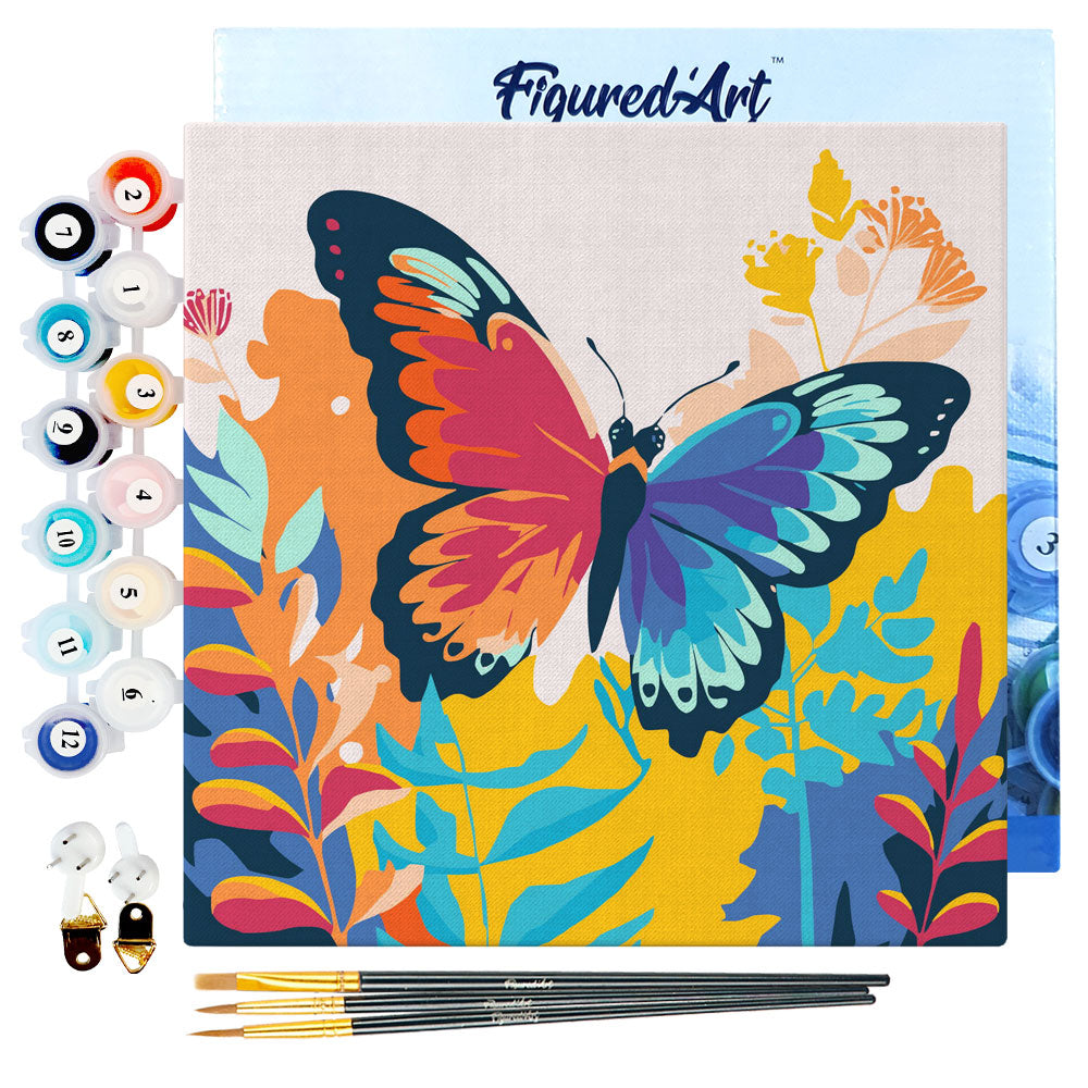 Mini Malen nach Zahlen mit Rahmen 20x20cm - Tropischer Schmetterling - Kidis Art