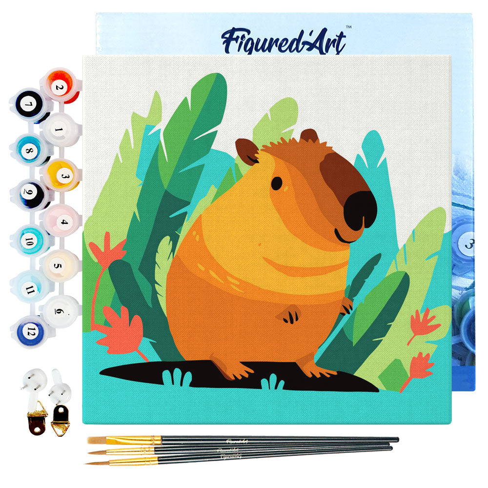 Mini Malen nach Zahlen mit Rahmen 20x20cm - Tropisches Capybara - Kidis Art