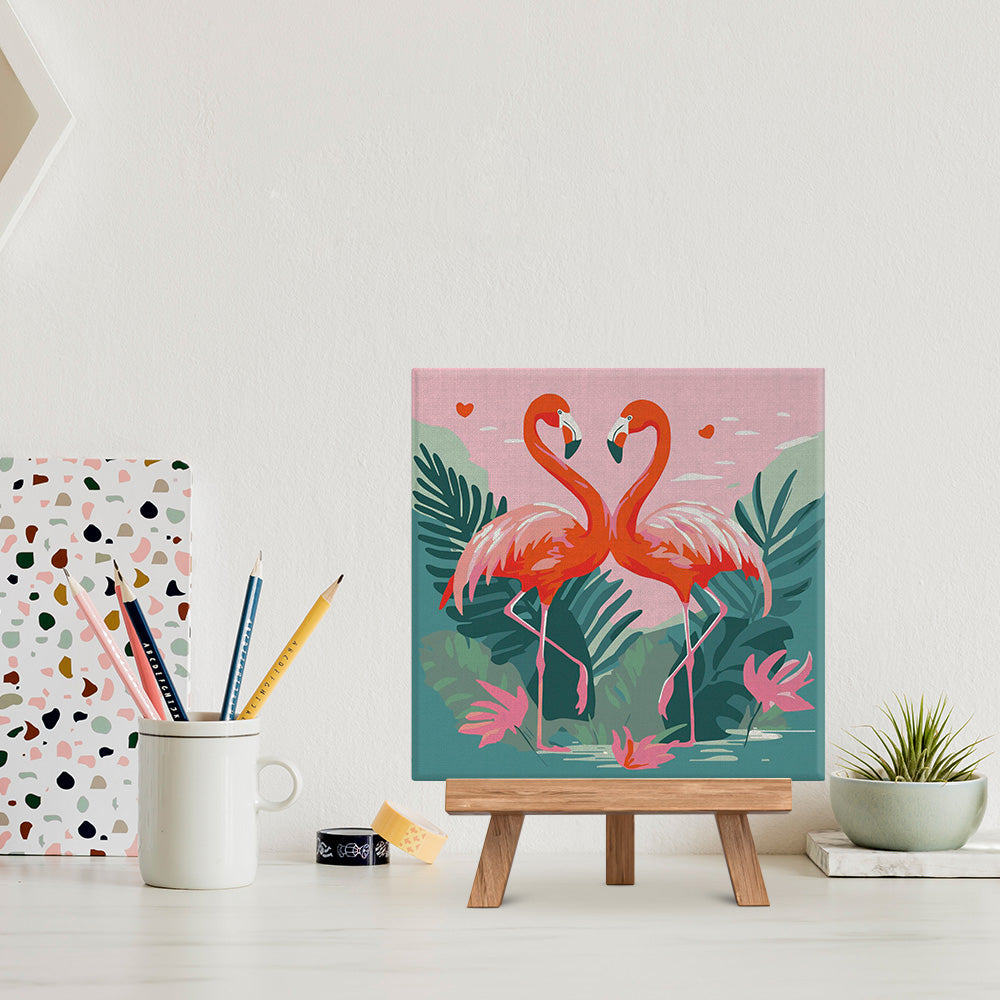 Mini Malen nach Zahlen mit Rahmen 20x20cm - Tropische Flamingos