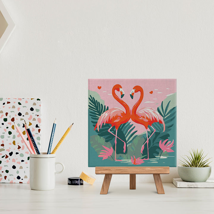 Mini Malen nach Zahlen mit Rahmen 20x20cm - Tropische Flamingos