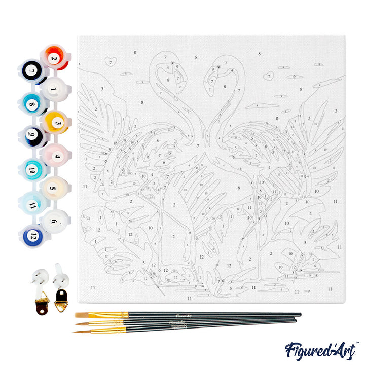 Mini Malen nach Zahlen mit Rahmen 20x20cm - Tropische Flamingos