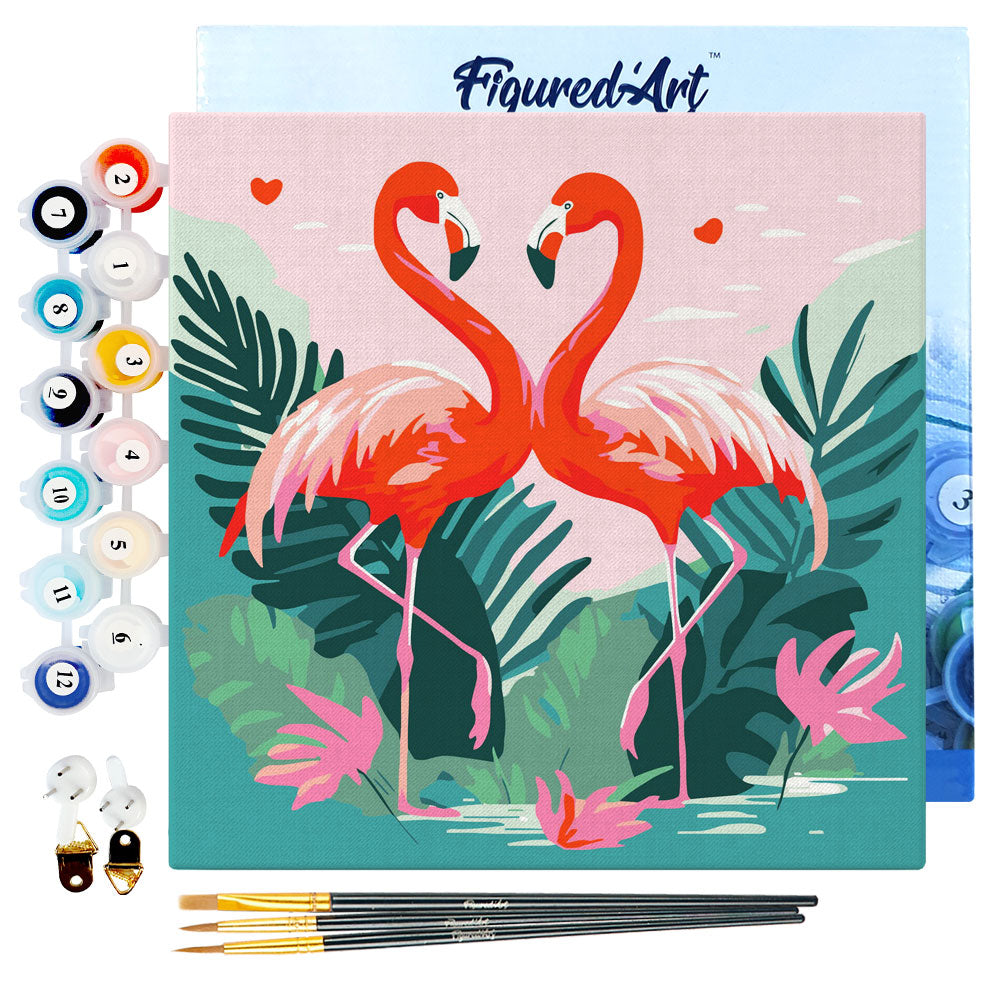 Mini Malen nach Zahlen mit Rahmen 20x20cm - Tropische Flamingos - Kidis Art