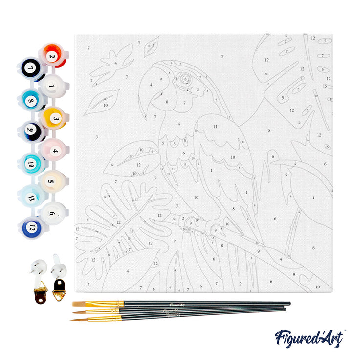 Mini Malen nach Zahlen mit Rahmen 20x20cm - Tropischer Papagei