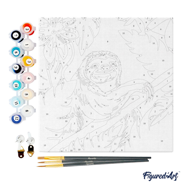 Mini Malen nach Zahlen mit Rahmen 20x20cm - Tropisches Faultier