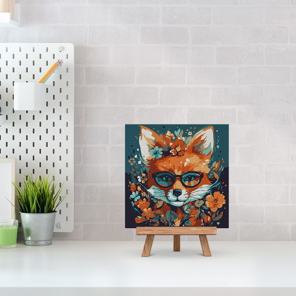 Mini Malen nach Zahlen mit Rahmen 20x20cm - Fantasie Fuchs mit Blumen - Kidis Art
