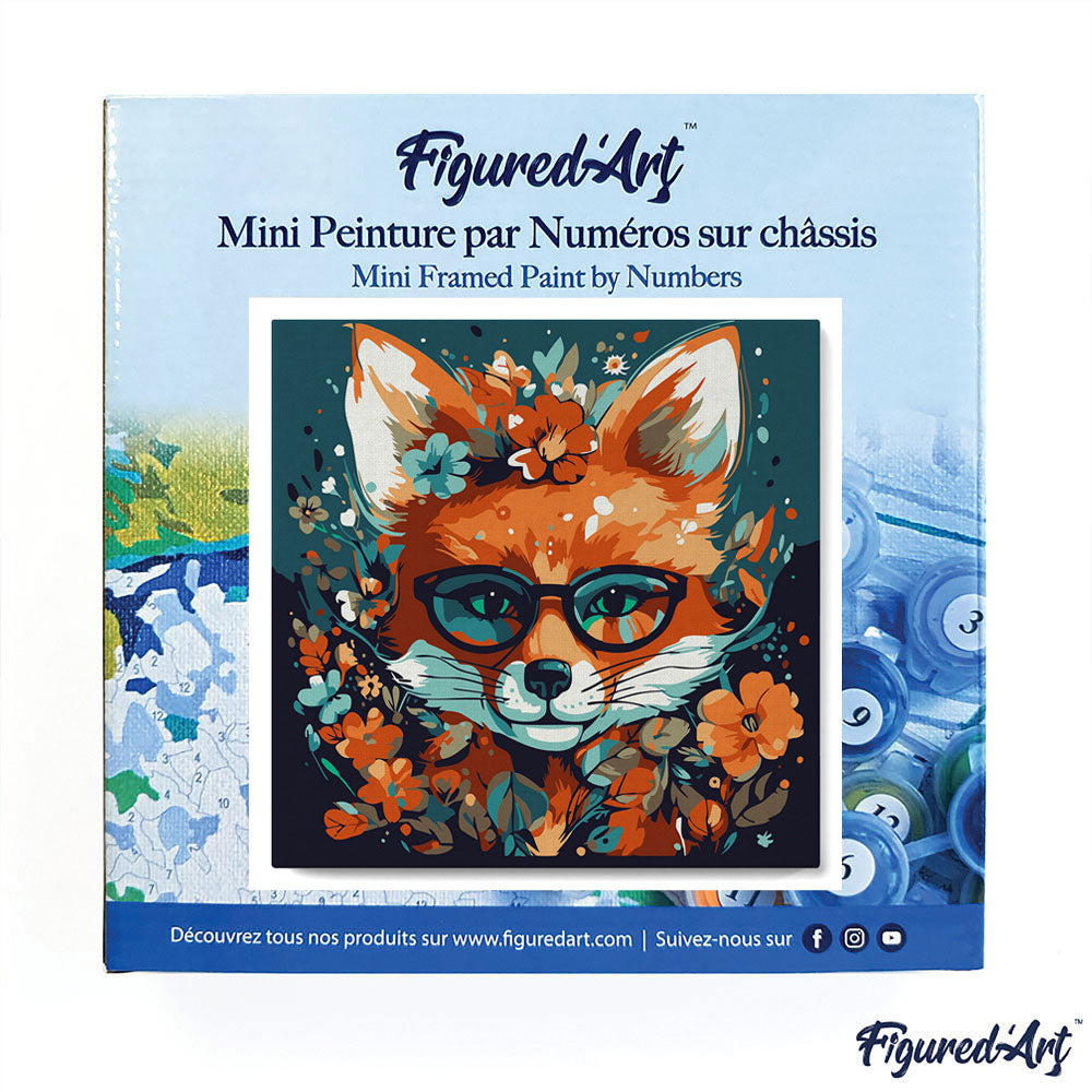Mini Malen nach Zahlen mit Rahmen 20x20cm - Fantasie Fuchs mit Blumen - Kidis Art