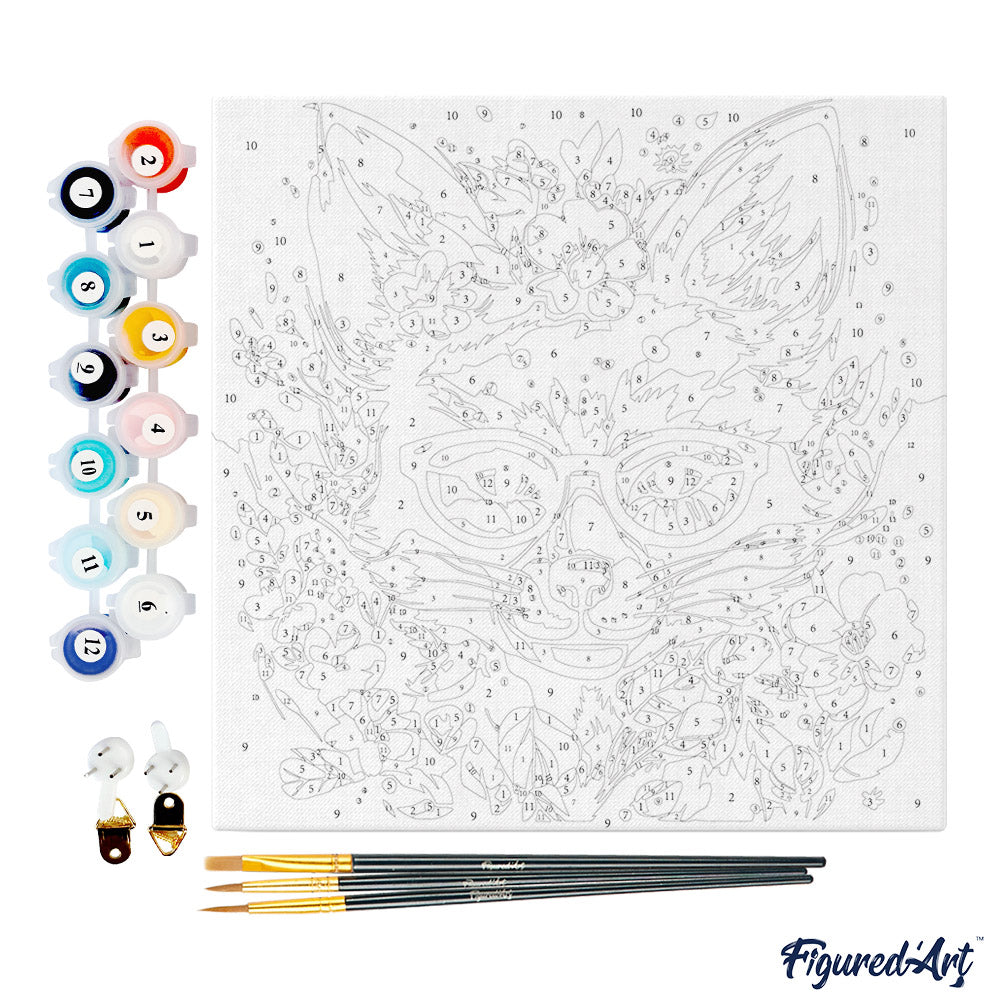 Mini Malen nach Zahlen mit Rahmen 20x20cm - Fantasie Fuchs mit Blumen - Kidis Art