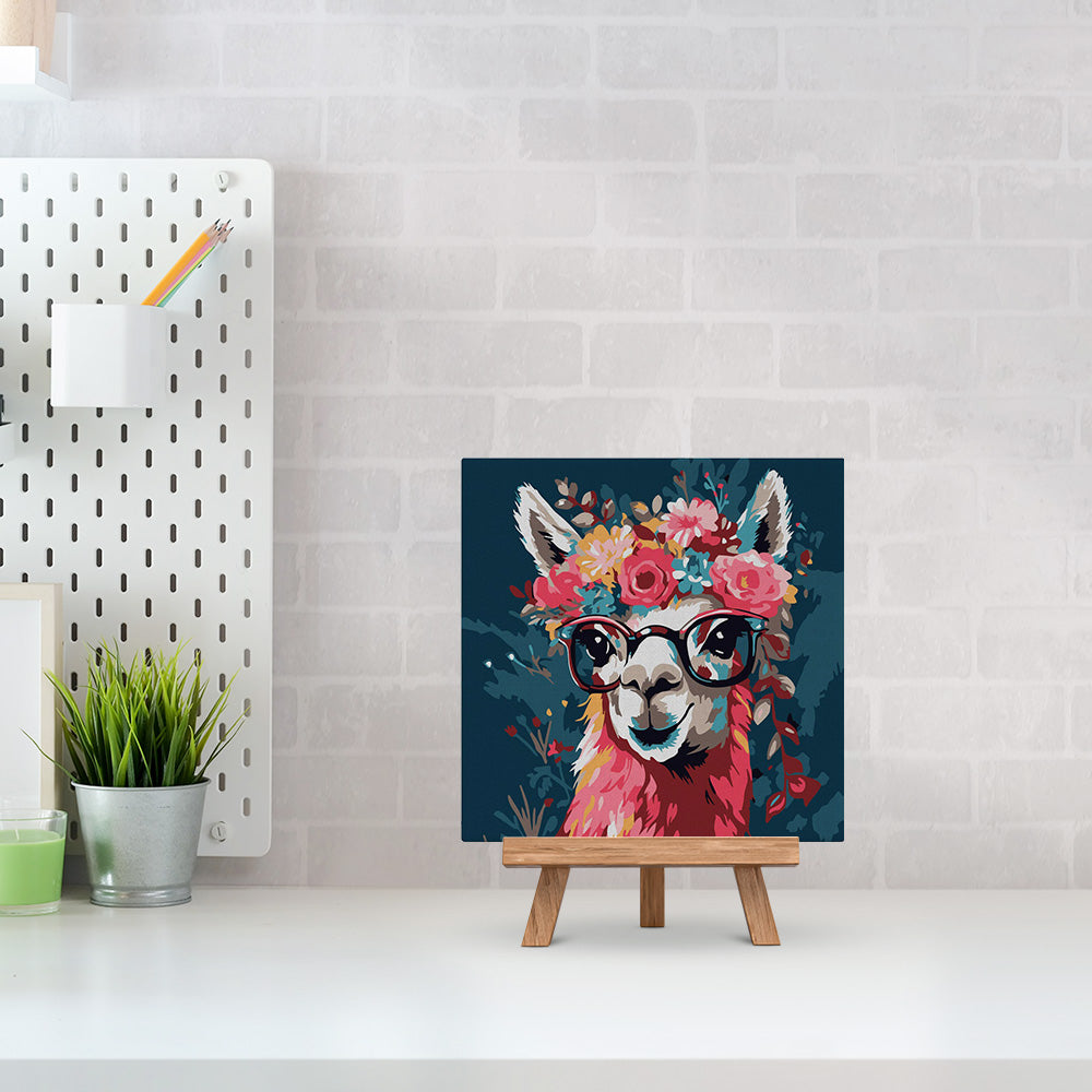 Mini Malen nach Zahlen mit Rahmen 20x20cm - Fantasie Lama mit Blumen - Kidis Art