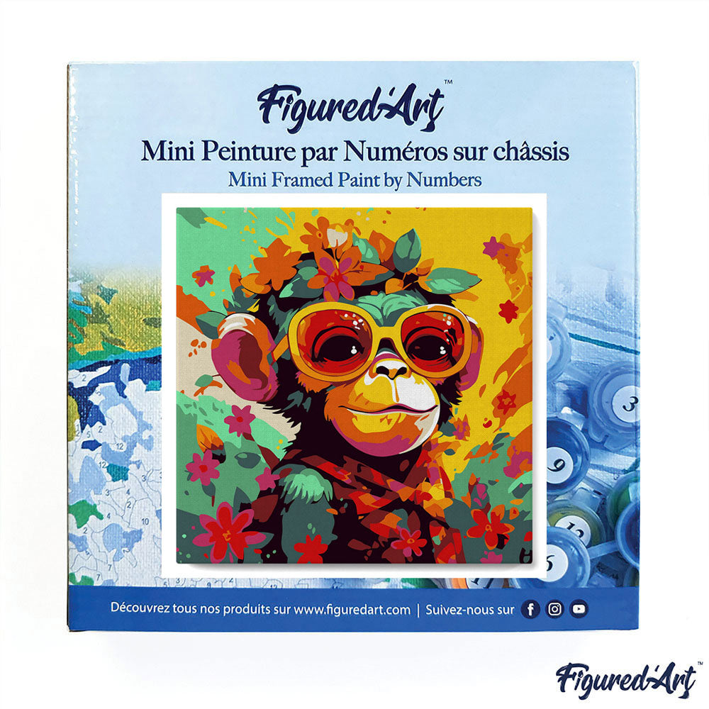 Mini Malen nach Zahlen mit Rahmen 20x20cm - Fantasie Affe mit Blumen - Kidis Art
