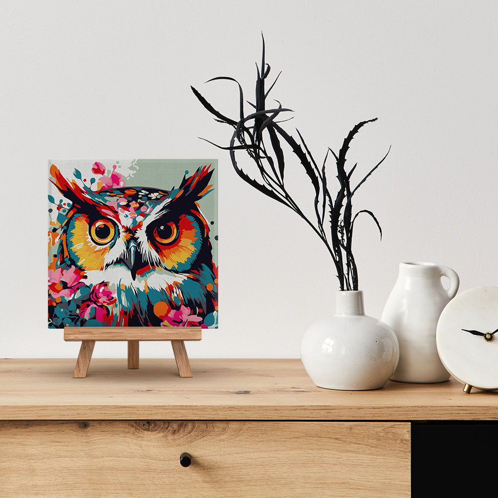 Mini Malen nach Zahlen mit Rahmen 20x20cm - Fantasie Eule mit Blumen - Kidis Art