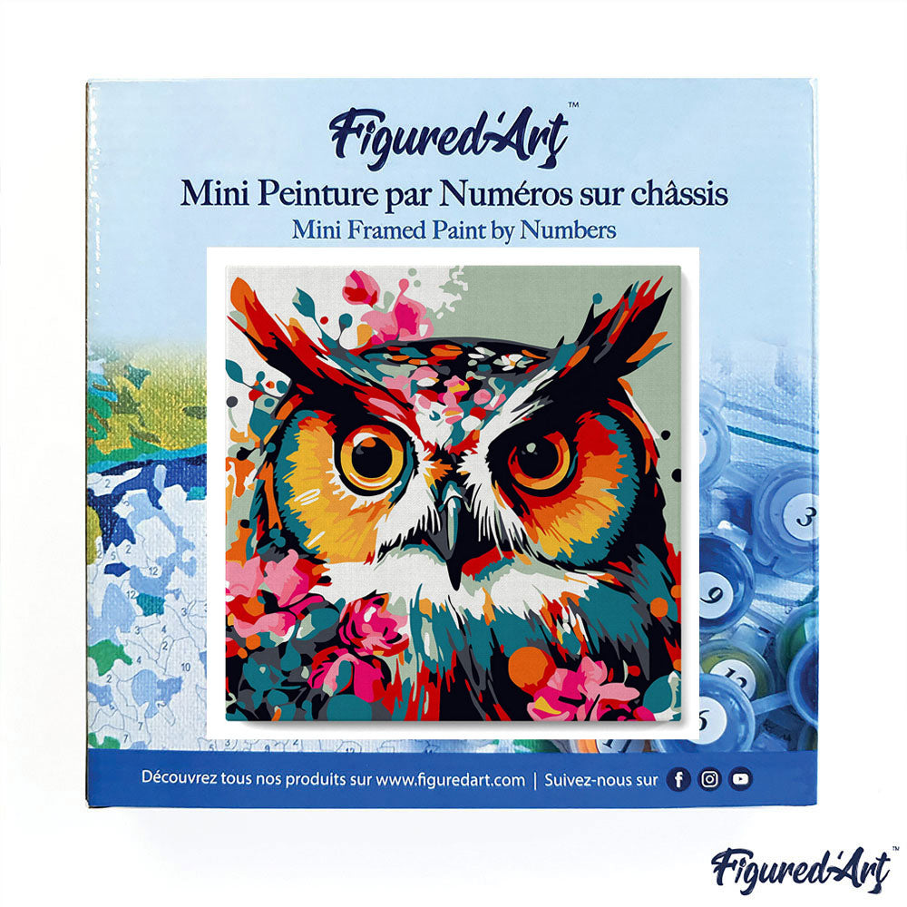 Mini Malen nach Zahlen mit Rahmen 20x20cm - Fantasie Eule mit Blumen - Kidis Art