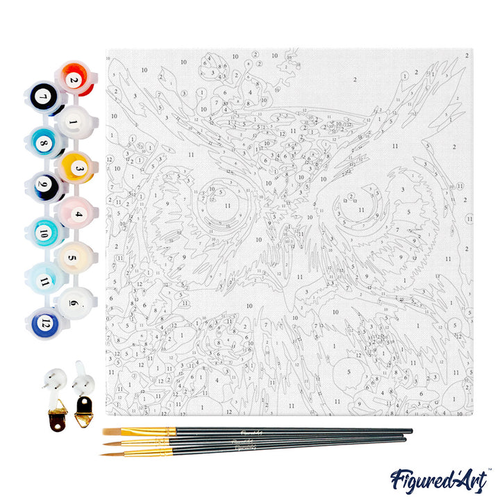 Mini Malen nach Zahlen mit Rahmen 20x20cm - Fantasie Eule mit Blumen