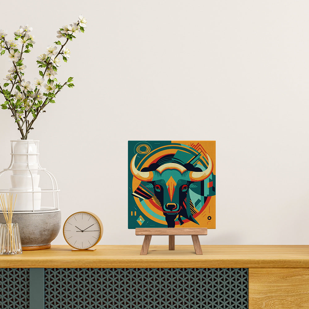 Mini Malen nach Zahlen mit Rahmen 20x20cm - Abstrakter Art-Deco-Stier - Kidis Art