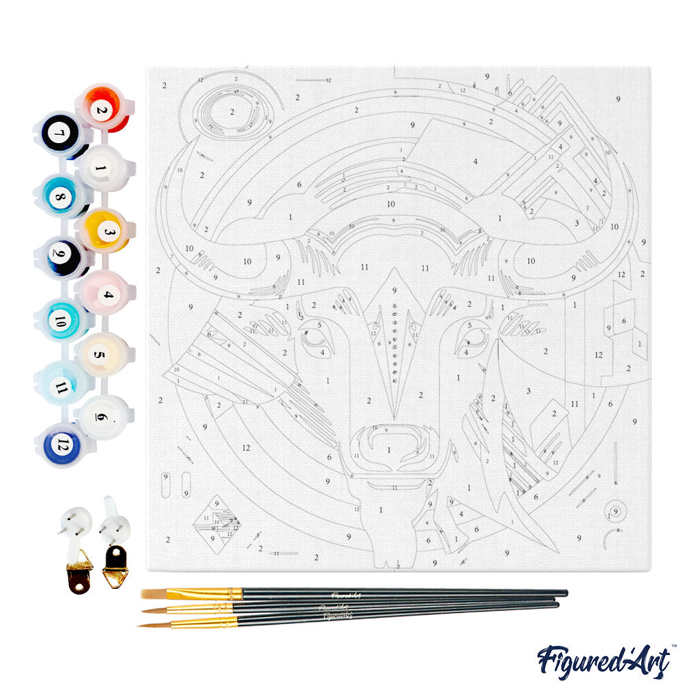 Mini Malen nach Zahlen mit Rahmen 20x20cm - Abstrakter Art-Deco-Stier