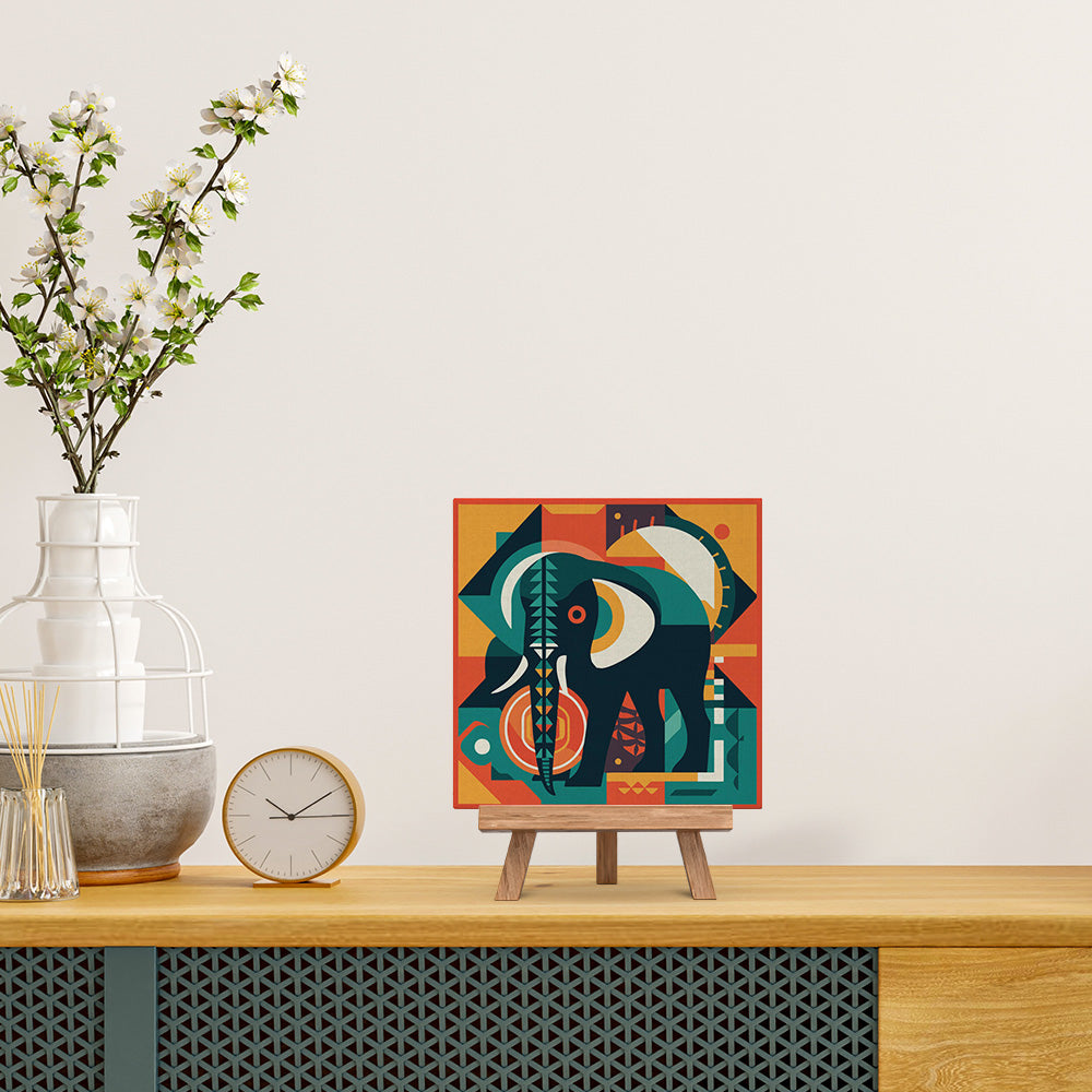 Mini Malen nach Zahlen mit Rahmen 20x20cm - Abstrakter Art-Deco-Elefant - Kidis Art
