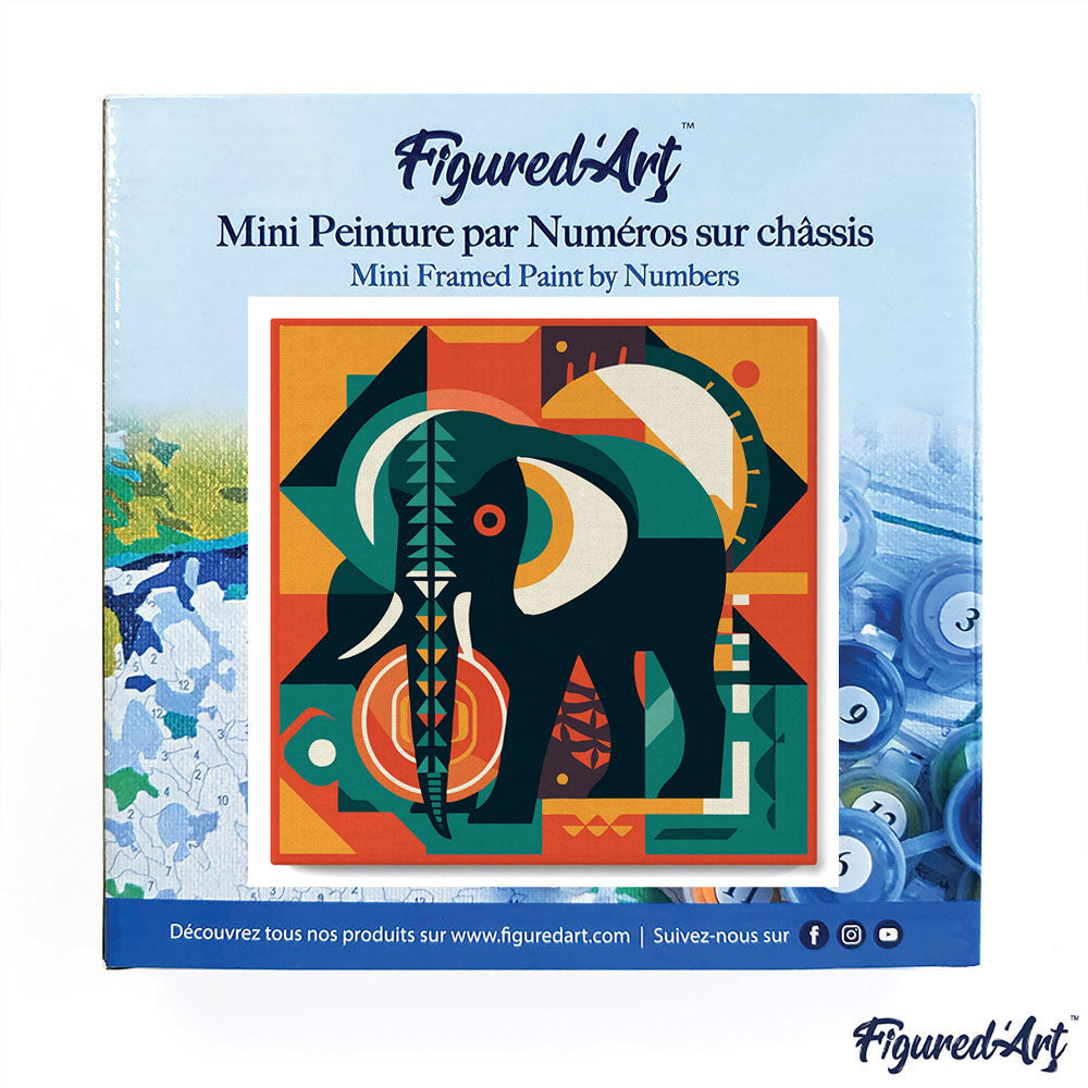 Mini Malen nach Zahlen mit Rahmen 20x20cm - Abstrakter Art-Deco-Elefant