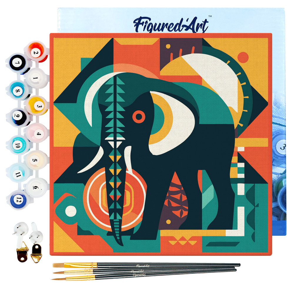 Mini Malen nach Zahlen mit Rahmen 20x20cm - Abstrakter Art-Deco-Elefant - Kidis Art