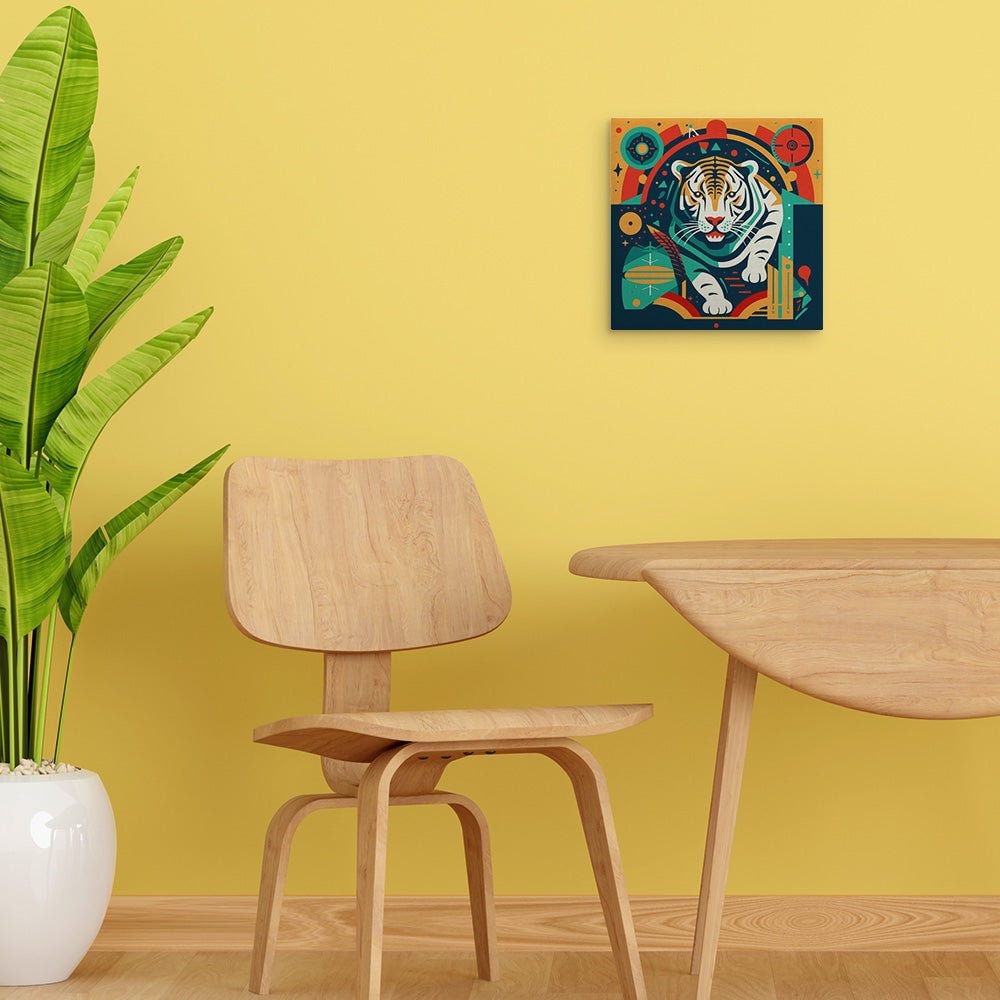 Mini Malen nach Zahlen mit Rahmen 20x20cm - Abstrakter Art-Deco-Tiger - Kidis Art