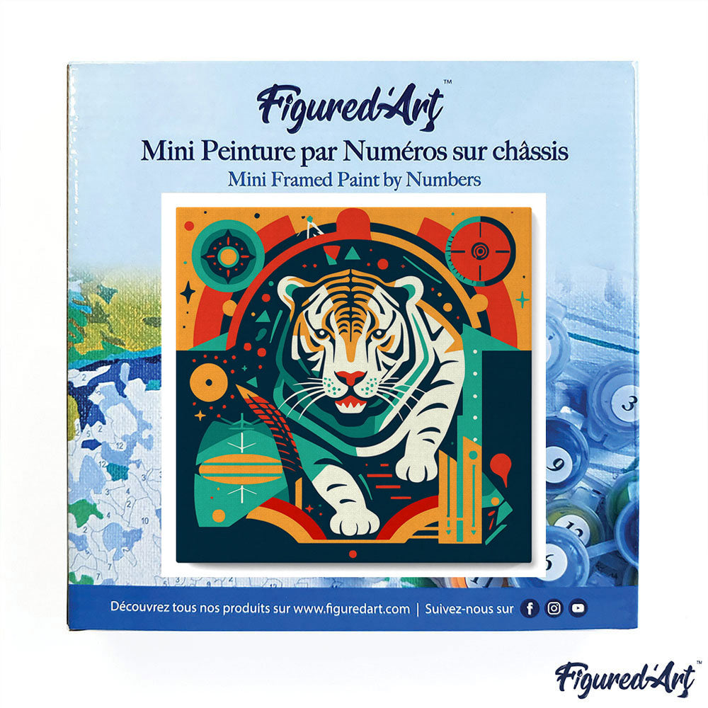 Mini Malen nach Zahlen mit Rahmen 20x20cm - Abstrakter Art-Deco-Tiger - Kidis Art