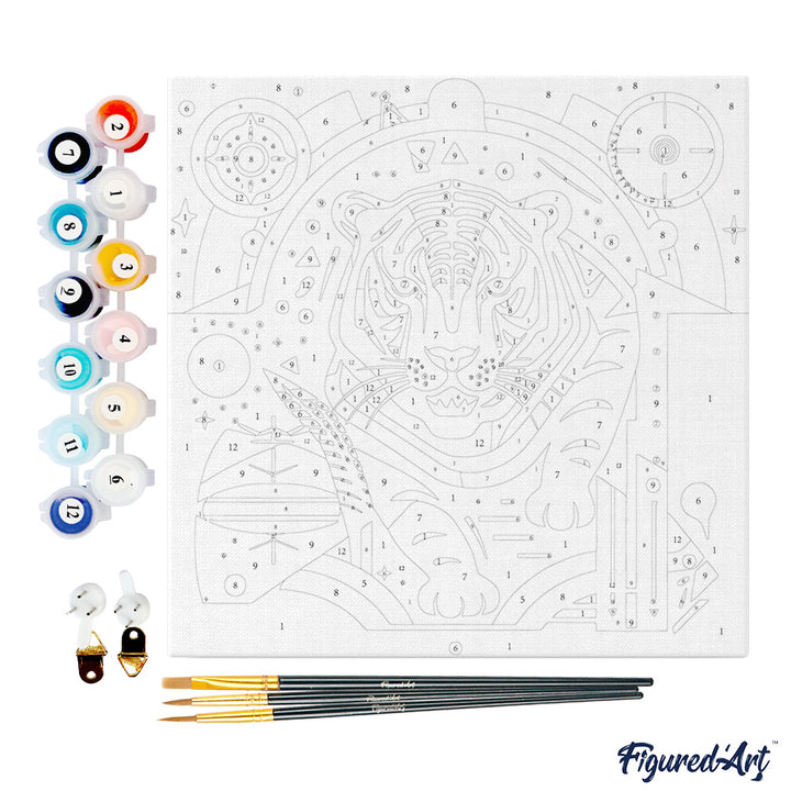 Mini Malen nach Zahlen mit Rahmen 20x20cm - Abstrakter Art-Deco-Tiger