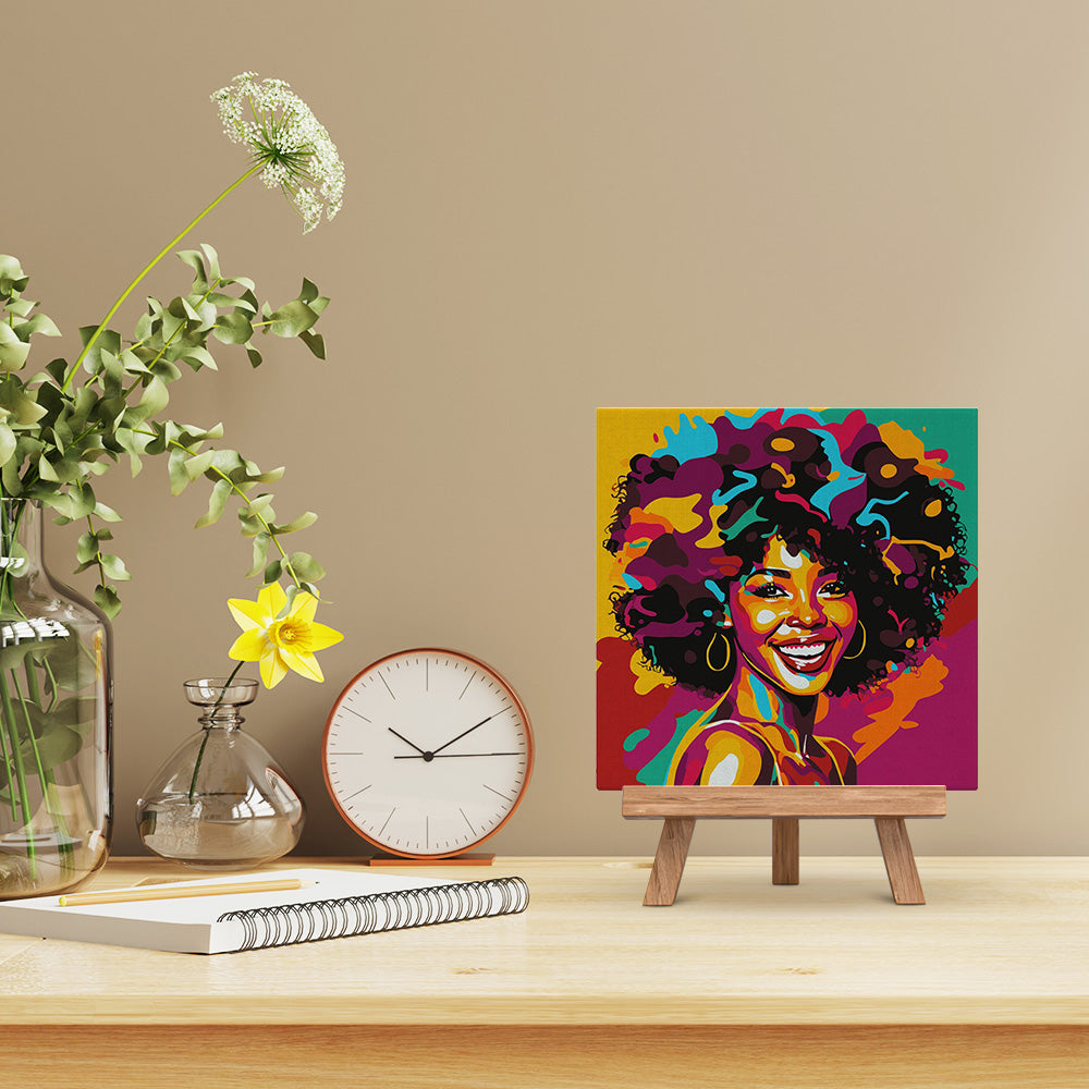 Mini Malen nach Zahlen mit Rahmen 20x20cm - Afroamerikanische Dame Pop Art - Kidis Art