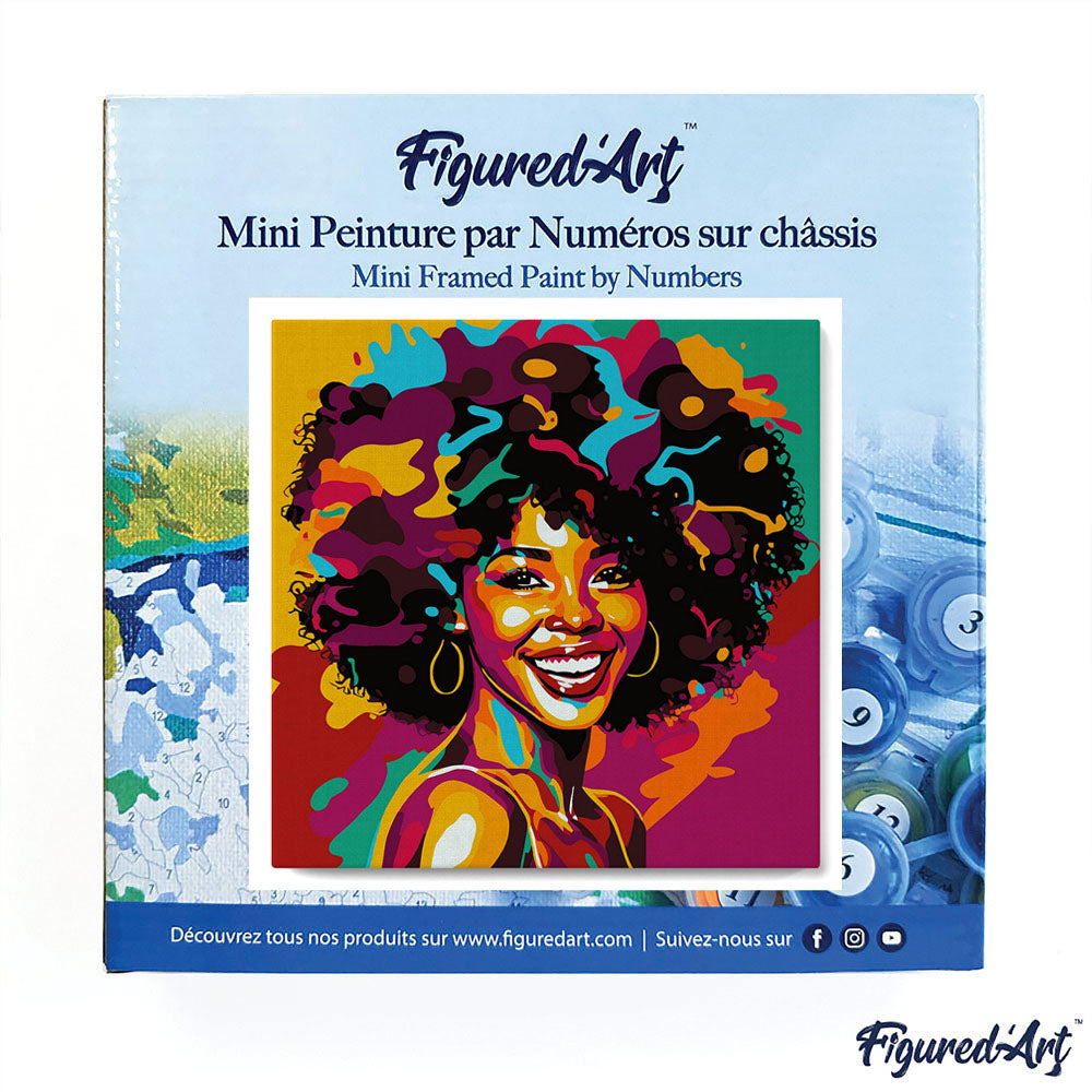 Mini Malen nach Zahlen mit Rahmen 20x20cm - Afroamerikanische Dame Pop Art - Kidis Art