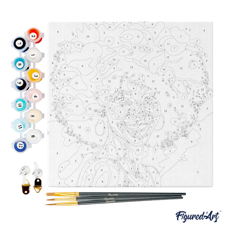 Mini Malen nach Zahlen mit Rahmen 20x20cm - Afroamerikanische Dame Pop Art