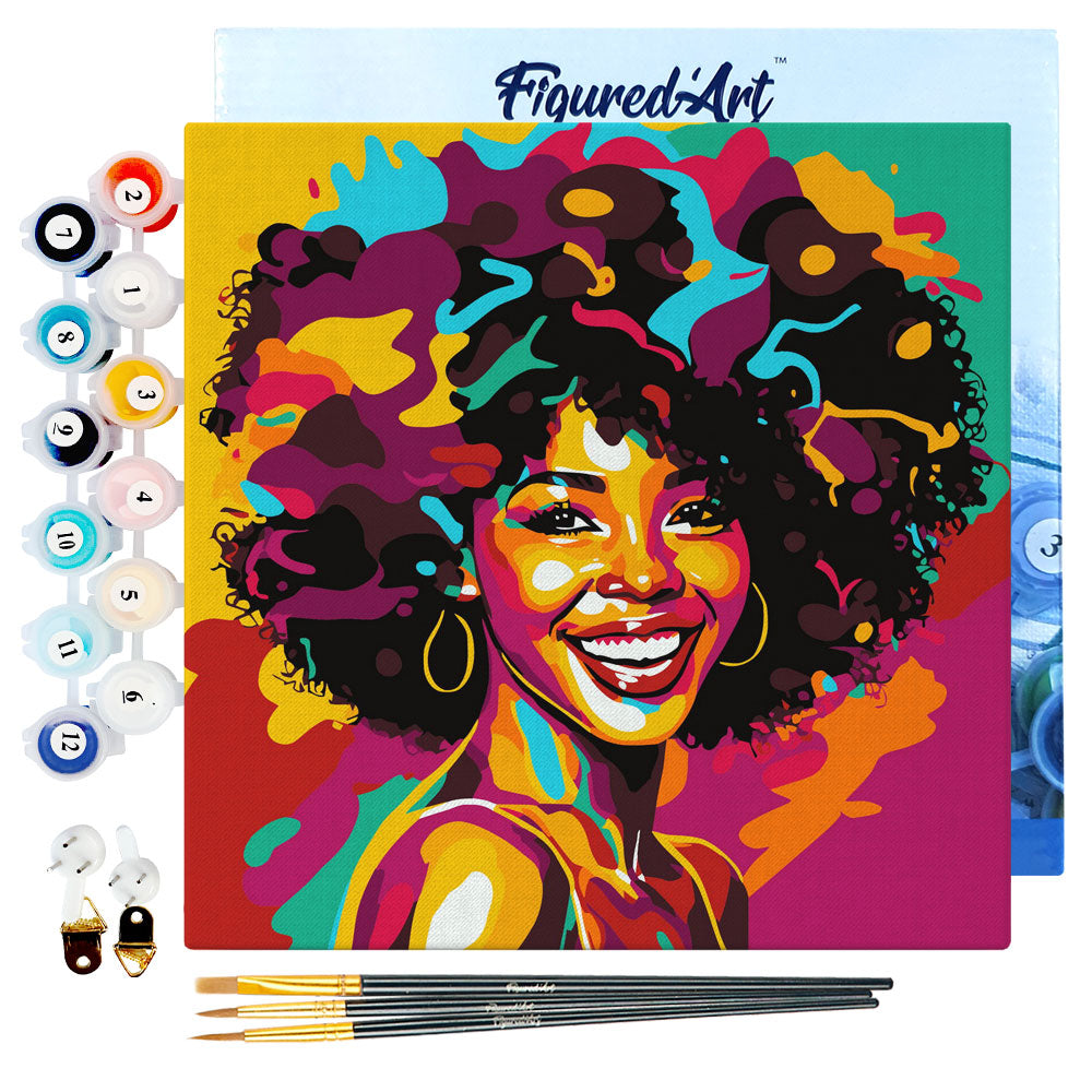 Mini Malen nach Zahlen mit Rahmen 20x20cm - Afroamerikanische Dame Pop Art - Kidis Art