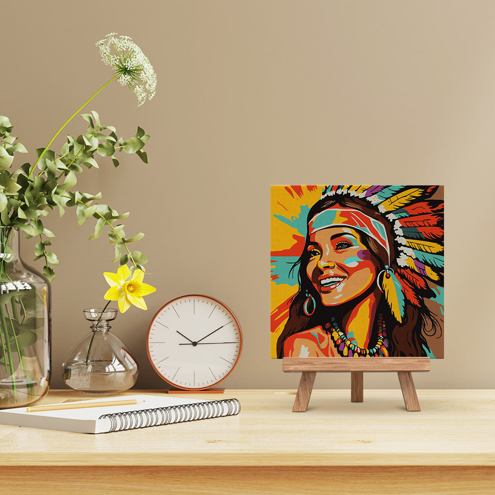 Mini Malen nach Zahlen mit Rahmen 20x20cm - Einheimische elegante Dame Pop Art - Kidis Art
