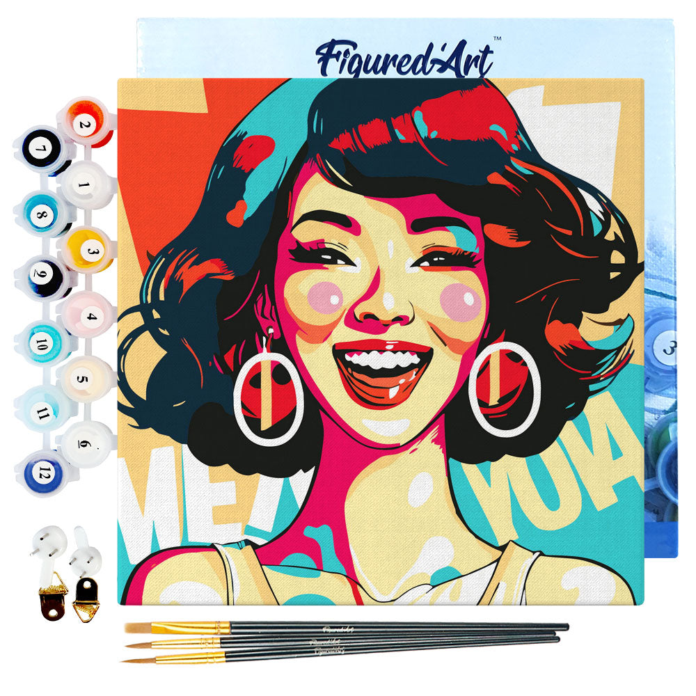 Mini Malen nach Zahlen mit Rahmen 20x20cm - Charmante Dame Pop Art - Kidis Art