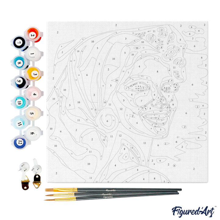 Mini Malen nach Zahlen mit Rahmen 20x20cm - Exotische Dame Pop Art